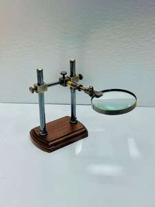 Loupe en laiton antique faite à la main, durable, avec support en bois réglable |   Loupe de bureau moderne - Product Image 6