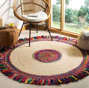 Tapis de style bohème en jute 100 %, rembourré et lavable, pour chambre et salon - Product Image 1