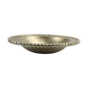 Bol en métal fait main, écologique et durable, 6,5 cm H x 31,5 cm D, bord perlé, design glamour poli, pour servir les aliments et une utilisation décorative - Product Image 1