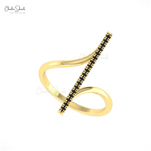 Anillo de Diamante Negro Natural de Corte Redondo de 1.20MM, con Micropavé en Oro Sólido de 14k, Anillo de Fiesta, Joyería de Cóctel, Venta al Por Mayor - Product Image 1