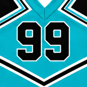 Uniforme de cheerleading turquoise, noir et blanc, sans manches, col en V, haut court, jupe plissée, tenue de danse pour équipe de cheerleading - Product Image 5