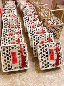 <b>CHEAP</b> Square Bamboo <b>Basket</b> with Handle Natural Bamboo Storage Solution for Fruit Cake and Snacks - Product Image 2