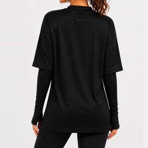T-shirt de sport pour femme à col montant, personnalisé, OEM ODM, en maille côtelée unie extensible, manches courtes, collection 2026 - Product Image 6