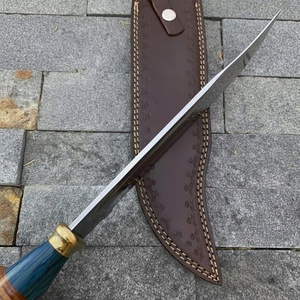 Couteau de chasse Bowie en acier Damas fait main, pointe clip, anneau empilé, manche en bois Micarta, étui inclus, vente en gros et dropshipping en vrac - Product Image 2