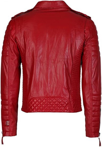 Veste de moto en cuir PU rouge pour homme avec fermeture éclair, coupe ajustée, col rabattable, design coupe-vent, vêtements d'automne - Product Image 6