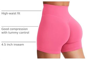 Shorts de Yoga de Cintura Alta Sin Costuras, Color Rosa Sólido, Cintura Elástica, Shorts Deportivos para Mujer - Product Image 2