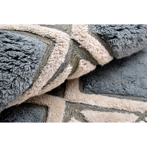 Tapis de prière en laine gris crème géométrique moderne - Janamaz bohème avec franges en macramé - Product Image 2