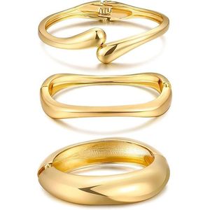 Set di Bracciali da Donna Placcati Oro 14k, Spessi, Delicati, Impilabili, Trendy, di Carattere, Bracciali a Polsino e Bracciali Rigidi Grandi alla Moda - Product Image 1