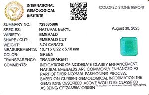 มรกตสีเขียวทรงแปดเหลี่ยม 3.74 กะรัต จากแซมเบีย พลอยหลวม - Product Image 6