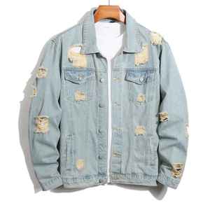 Veste en jean personnalisée pour homme, nouvelle collection, style rétro bleu déchiré, coupe classique, mode urbaine, vente en gros - Product Image 1