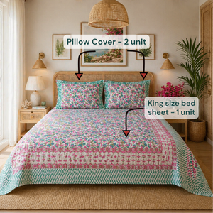 Parure de draps plats 3 pièces en coton 100% imprimé floral au bloc de couleur, 200 fils/cm², durable, doux pour la peau, non toxique, toutes saisons, pour la maison et l'hôtel - Product Image 6