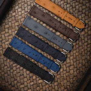 Bracelet de montre en cuir d'autruche à grain naturel, élégance intemporelle, avec motif plume emblématique, pour montres de luxe, sélection de fabrication d'exception - Product Image 6