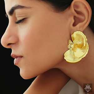 PRAO Half Flower Butterfly Motif <b>Stud</b> <b>Earrings</b> Anti-Tarnish <b>Fine</b> Jewelry - Product Image 1