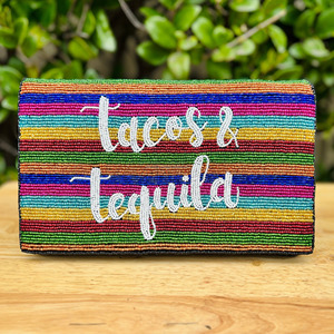 Tacos Tequila Striped Design Full Beaded Clutch <b>Bag</b> Funny Statement Casual Fiesta Theme Handmade Colorful Bead Durable Foldable - Product Image 4