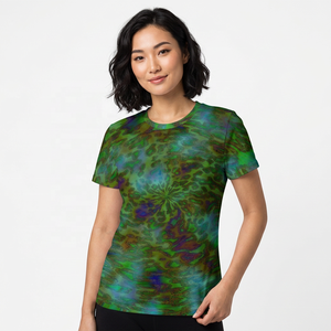 T-shirt à manches courtes pour homme, col rond, impression par sublimation, motif vert et bleu, streetwear décontracté, tissu tricoté, 100% coton, séchage rapide - Product Image 5