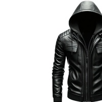 Blouson de motard en cuir véritable noir pour homme, style universitaire, avec capuche amovible, épaulettes rembourrées, OEM