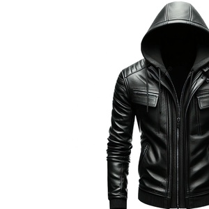 Chaqueta de Cuero Genuino para Hombre, Estilo Motero, con Capucha Desmontable, Personalizada para Universidad, Negra, con Hombreras Acolchadas, OEM - Product Image 4