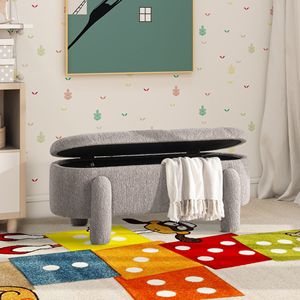 Panca Ovale Imbottita Hugo da 49 Pollici con Vano Portaoggetti per Bambini in Tessuto Bouclé - Product Image 1