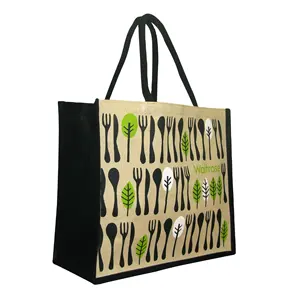 Venta al por mayor correa de hombro personalizado impreso playa de yute tamaño mediano con mango certificado ISO9001 bolsa de compras de alta calidad para - Product Image 1