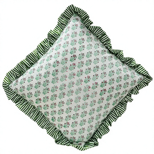 Block Print Boho Cushion Cover With Frill Handmade Cotton Bed <b>Throw</b> <b>Pillows</b>, bohemian <b>pillow</b> cushion cover vintage home decor - Product Image 3