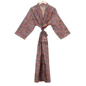 Bata Larga de Algodón 100% Hecha a Mano para Mujer, Estilo Bohemio Hippie, Kimono con Estampado Floral, Vestido Informal para Uso Diario - Product Image 1