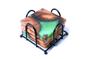 Wood Resin Tabletop <b>Coaster</b> <b>Set</b> Elegant Drink Pads For Kitchen Counter Coffee Station And Dining Furniture Protection - Product Image 6