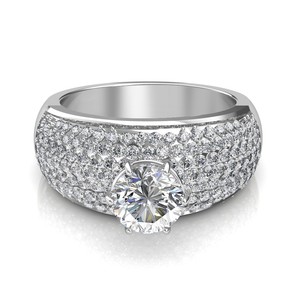 Bague de fiançailles en or blanc avec diamant rond taille brillant, alliance de luxe pour femme - Product Image 2