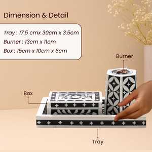 Juego de quemador de incienso LuxePearl – Soporte de incienso hecho a mano con incrustaciones de hueso y mosaico blanco y negro para interiores modernos de lujo - Product Image 3