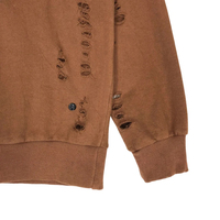 Suéter de Punto Rasgado para Hombre, Color Sólido, Manga Larga, Cuello Redondo, Invierno, Logotipo Frontal, Poliéster/Algodón, Ligeramente Elástico