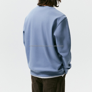 Sudadera personalizada OEM para hombre, ropa de calle, cuello redondo, Parche de goma azul cielo liso, sudaderas 80% Algodón 20% poliéster - Product Image 3