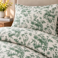 Parure de lit Maison Blue and Green avec 2 taies d'oreiller, imprimé floral classique, 100% coton, 150 fils/cm², qualité A, toutes saisons