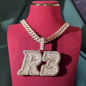 <b>Mens</b> 925 Silver Moissanite Letter Pendant Custom <b>Initial</b> Alphabet Charm Iced Pave Statement <b>Necklace</b> White Gold Finish - Product Image 2