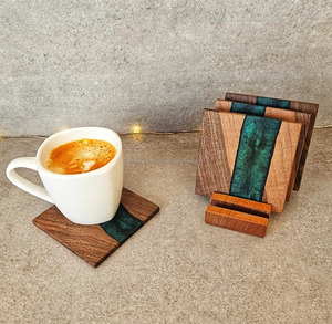 FWE Unique Easy <b>Cleaning</b> Mats Pads Epoxy Resin Pattern <b>Wood</b> Coaster <b>Set</b> Modern Design Eco-Friendly Heat Resistant for Water - Product Image 4