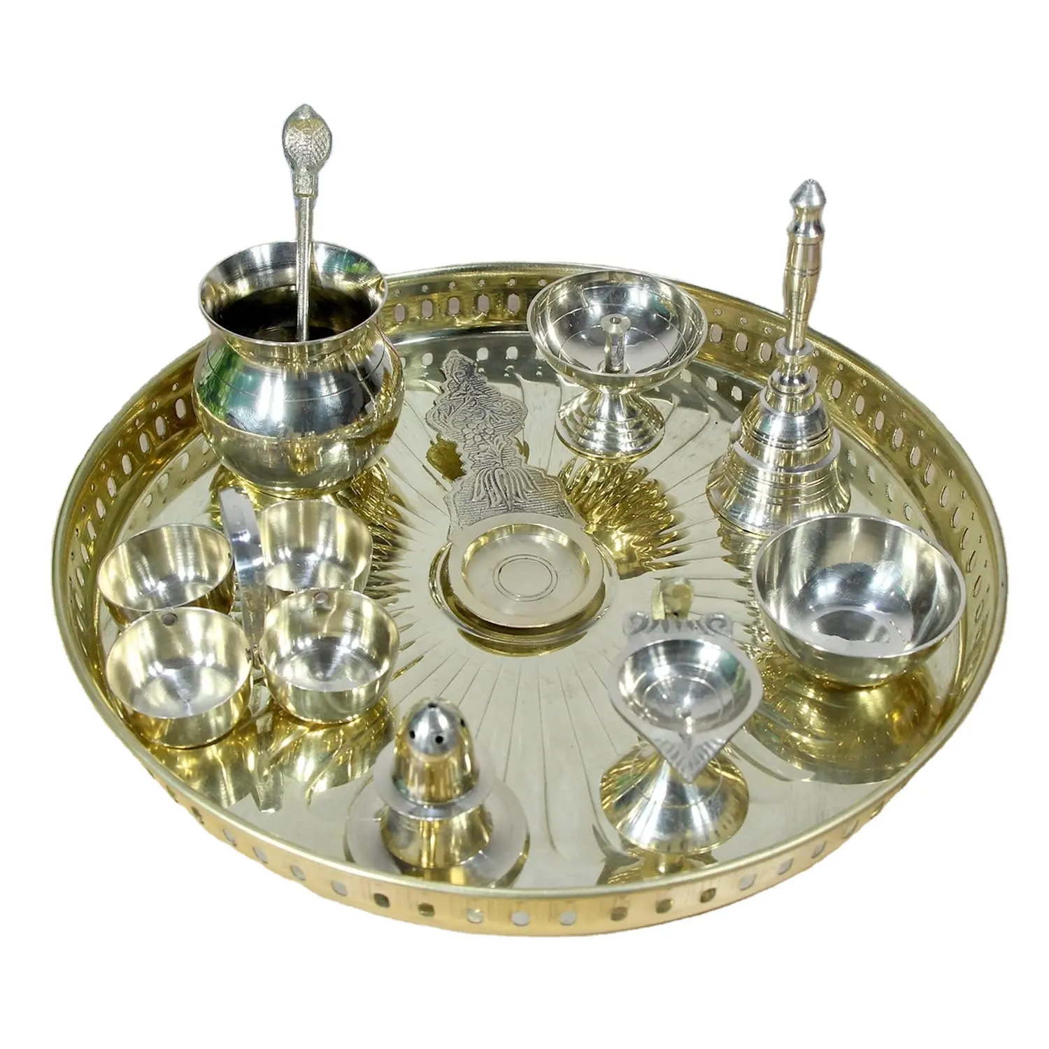 Pooja Thali Set Festival Ethnic Puja Thali Silver Finished Items For Diwali Daily Home temple Office Wedding Return Gift