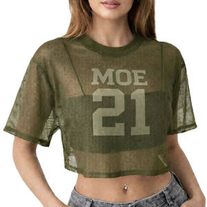 Maillot de sport court en maille transparente pour femme, léger en polyester, style streetwear, impression personnalisée pour équipe, OEM - Product Image 2