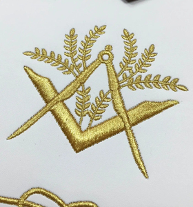 Custom Embroidered Masonic <b>Apron</b> With Gold Omega And B Symbol Red Border <b>White</b> Center Classical Style Garment Badge - Product Image 5