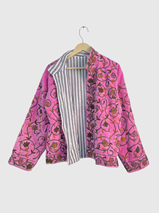 Veste en polaire rose brodée, col mandarin, manches longues, grande taille, motif floral, broderie à la main, vêtements d'automne pour femmes - Product Image 2