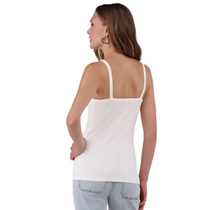 Camiseta sin mangas de punto cómoda de Color sólido blanco para mujer, ropa informal de diseño personalizado de talla grande de Bangladesh - Product Image 3