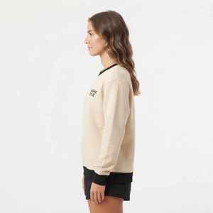 Sweat-shirt à col rond pour femme, beige, avec bordure noire, imprimé lettres, décontracté, pour l'automne, 100% coton, tricoté, manches longues - Product Image 4