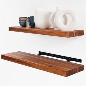 Elegant Acacia Wood Wall Shelf with Three Drawer <b>Storage</b> - Wholesale - Product Image 1