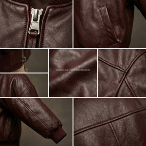Custom Men <b>Burgundy</b> Bomber <b>Leather</b> <b>Jacket</b> Wholesale Oversized Sheepskin Flight Coat Winter Warm Padded Puffer Outwear - Product Image 5