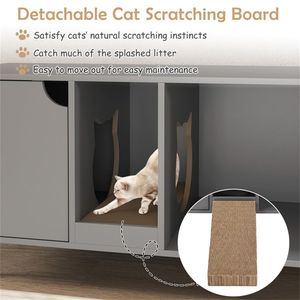 Luxury Gray <b>Cat</b> Litter <b>Box</b> Enclosure Large Capacity Wood and PC Cute and Stylish for Living Room Price - Product Image 5