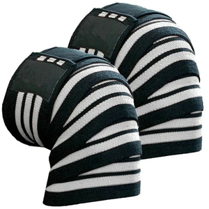 Knee Support <b>Band</b> Knitted Black White Stripes Adjustable Hook Loop Closure Compression Protection Unisex All Seasons - Product Image 4