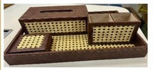 Leatherette <b>Tray</b> with Cane Design Set of 4 Pcs <b>Office</b> Organizer Set of 4 - Product Image 4