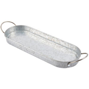 Bandeja de Servir Rectangular de Acero Galvanizado Antiguo con Asas de Madera para Centros de Mesa Interiores y Exteriores en Oferta - Product Image 2