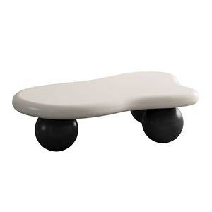 Tavolino da Caffè a Forma di Nuvola Ecologico da 40 Pollici, Piano Bianco Lucido, Gambe a Sfera Nere, Modello Astratto per Soggiorno in Vetro - Product Image 1
