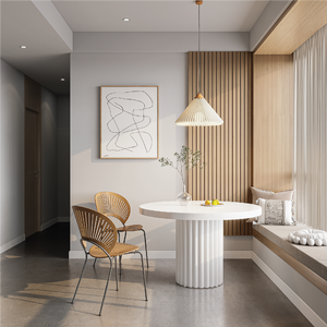 Mesa de Comedor Redonda Moderna de Diseño Nuevo con Patas de Madera y Cubierta de Cemento para Espacios de Estar y Recepción de Oficinas - Product Image 2