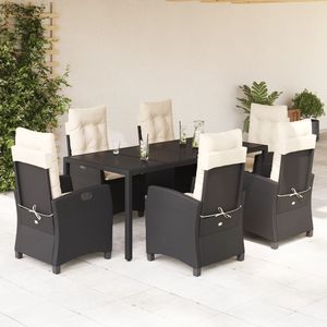 Set da Pranzo da Giardino in Rattan Nero per 6 Persone, Resistente alle Intemperie, Design Contemporaneo - Product Image 1