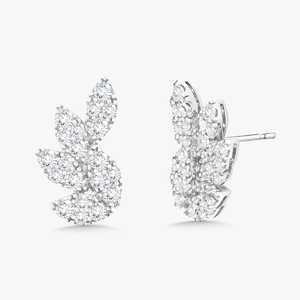 Pendientes Curvos con Forma de Hoja, Oro Sólido de 14k y 18k, Diamante Cultivado en Laboratorio de Corte Redondo, Diseño Botánico de Enredadera, Elegantes, Modernos y de Lujo, con Cierre a Presión - Product Image 3