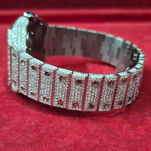 Commande en gros disponible : Montre de luxe pour homme en acier inoxydable, sertie de diamants Moissanite de clarté VVS, style Hip Hop, mouvement automatique, verre saphir - Product Image 1